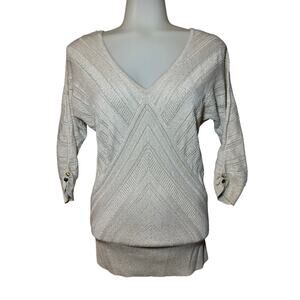 White House Black Market Women’s  XS Sweaters Cream & Metallic Gold 3/4 Sleeve
